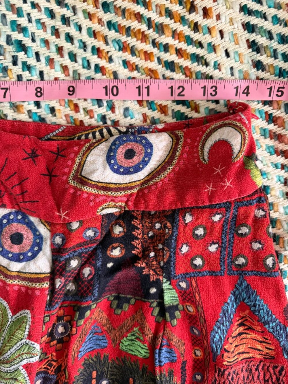 FARM Rio Mystic Red Mixed Print Wide Leg Pants Medium Boho Evil Eye - Picture 13 of 15